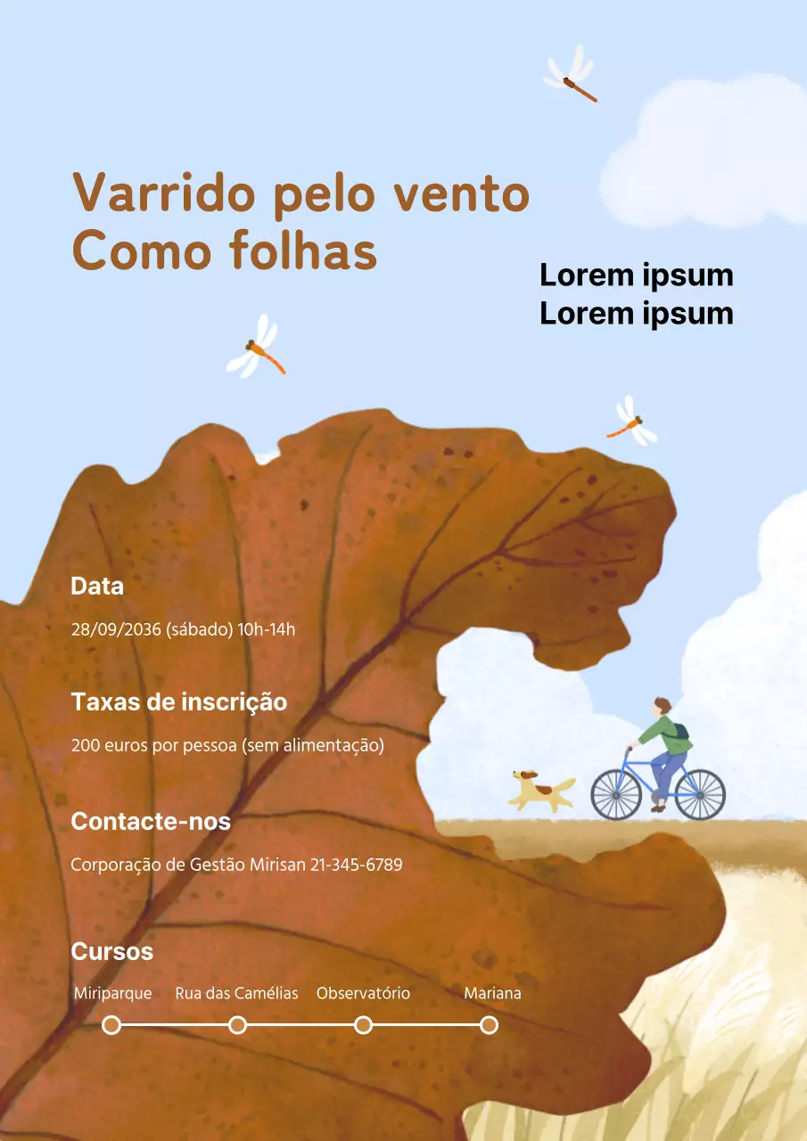Pinturas líricas outonais a pastel em perspetiva na primeira pessoa, em azul acastanhado, para promover o programa de passeios de outono.