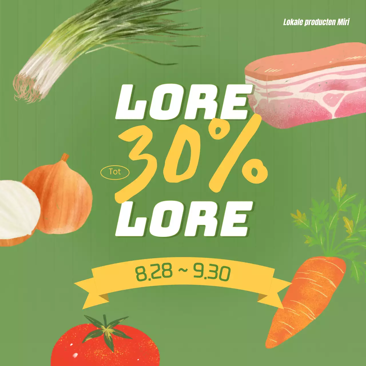 Een promotie voor een boerenmarkt met een limoengroene illustratie van groenten.