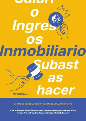 Portada sencilla de libro de subastas inmobiliarias en amarillo y azul
