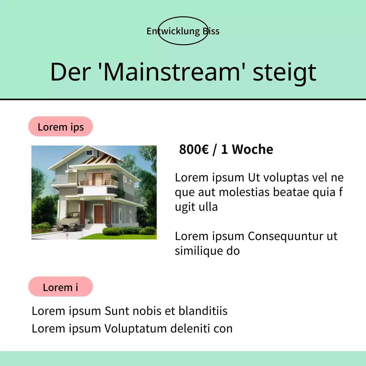Trendige Immobilienanzeigen in Rot und Mint