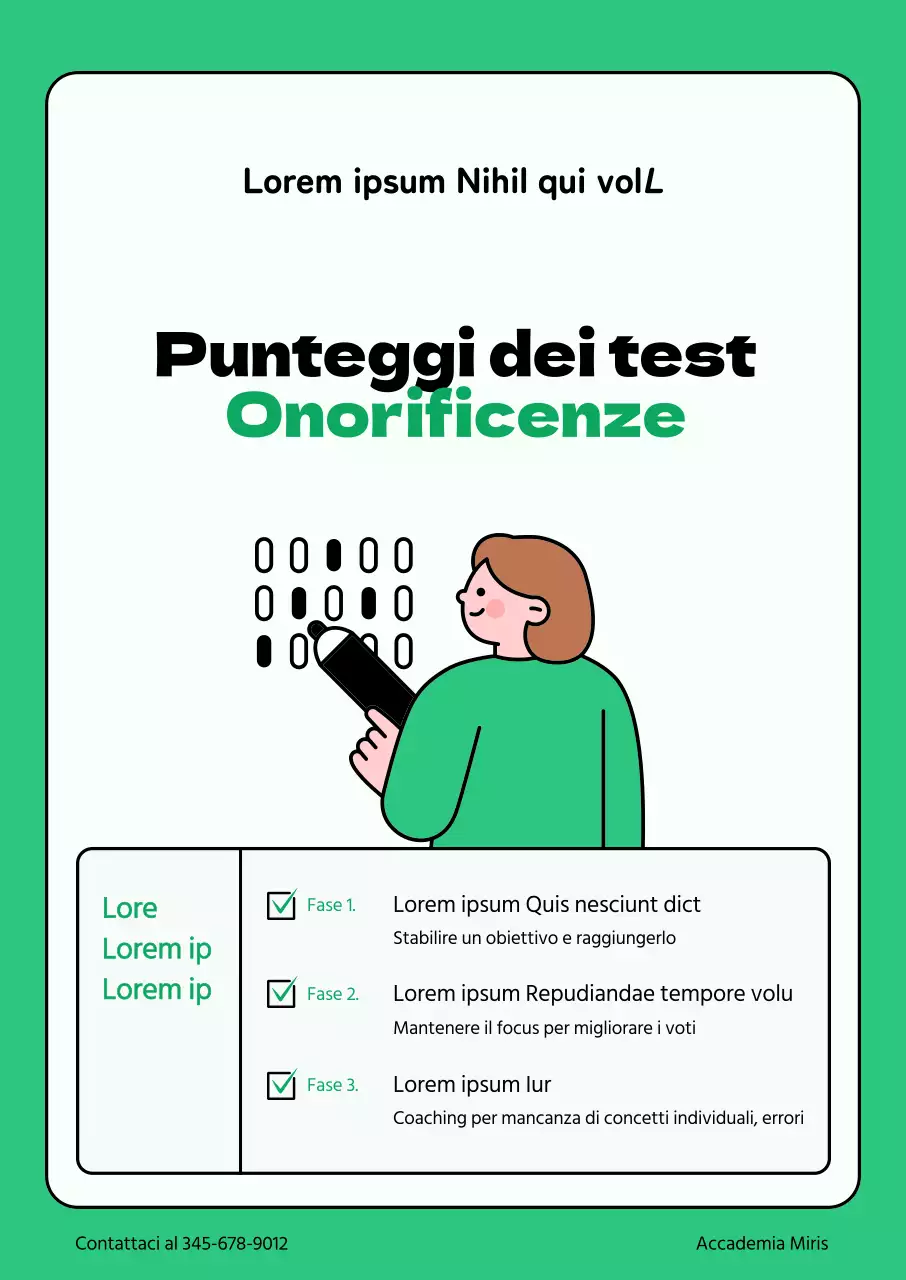 Promozione scolastica con illustrazioni concettuali di schede OMR di colore verde