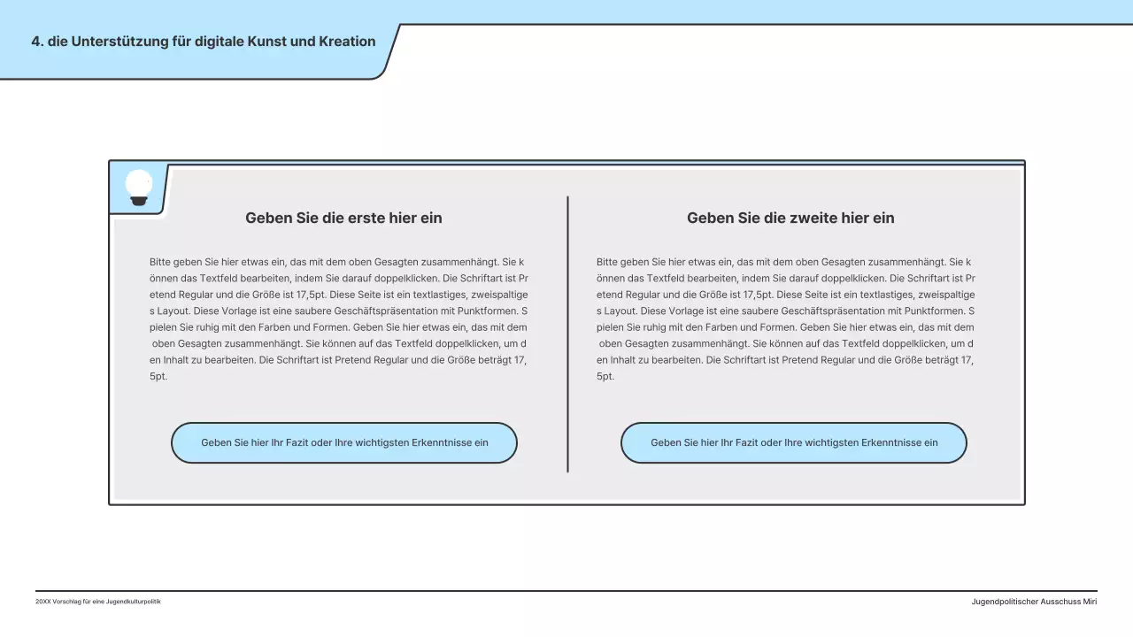Ein politischer Vorschlag mit einer sauberen Illustration in Hellblau und einer Indexpunktform.