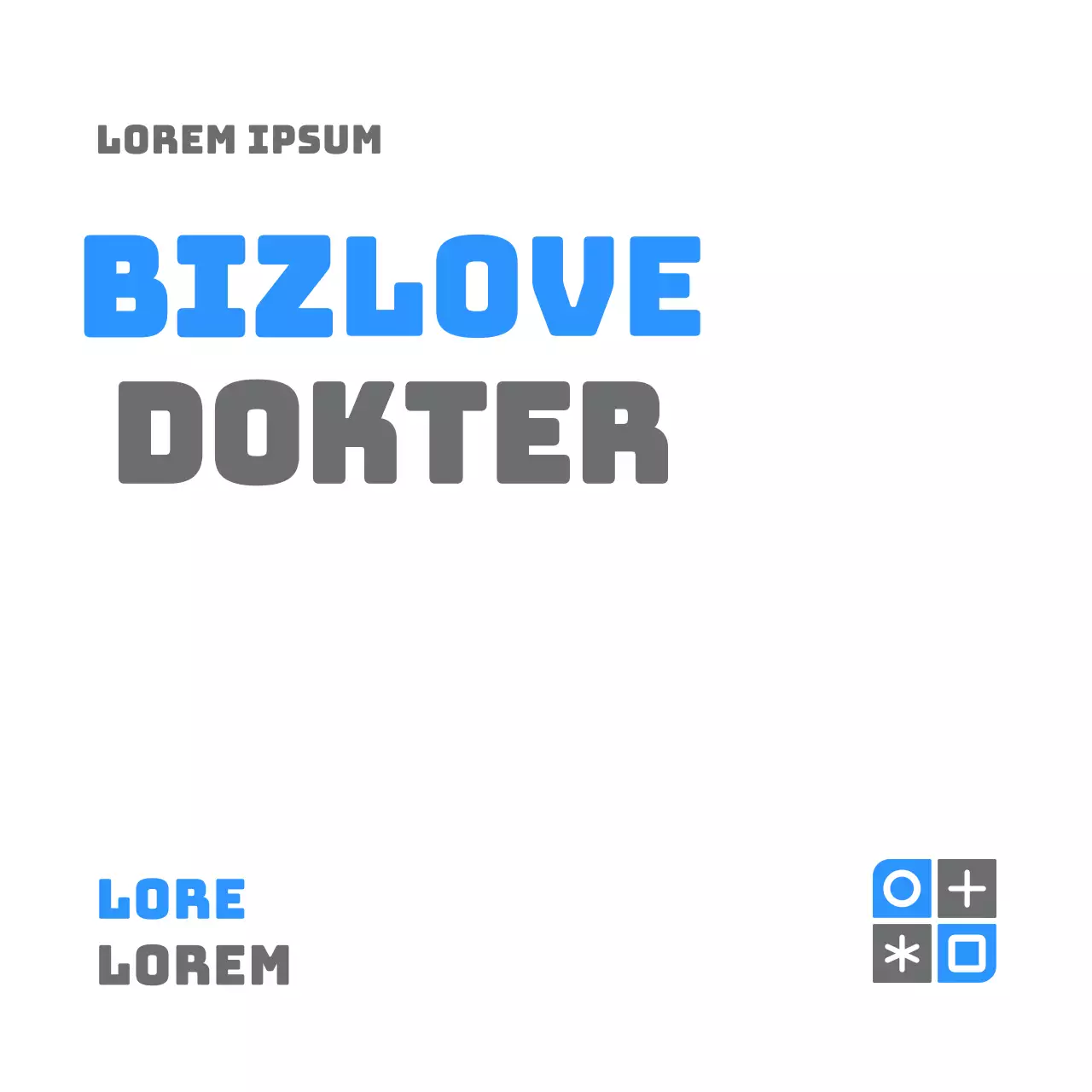 Een eenvoudig ontwerp met een blauw en grijs logo en de naam van de praktijk.