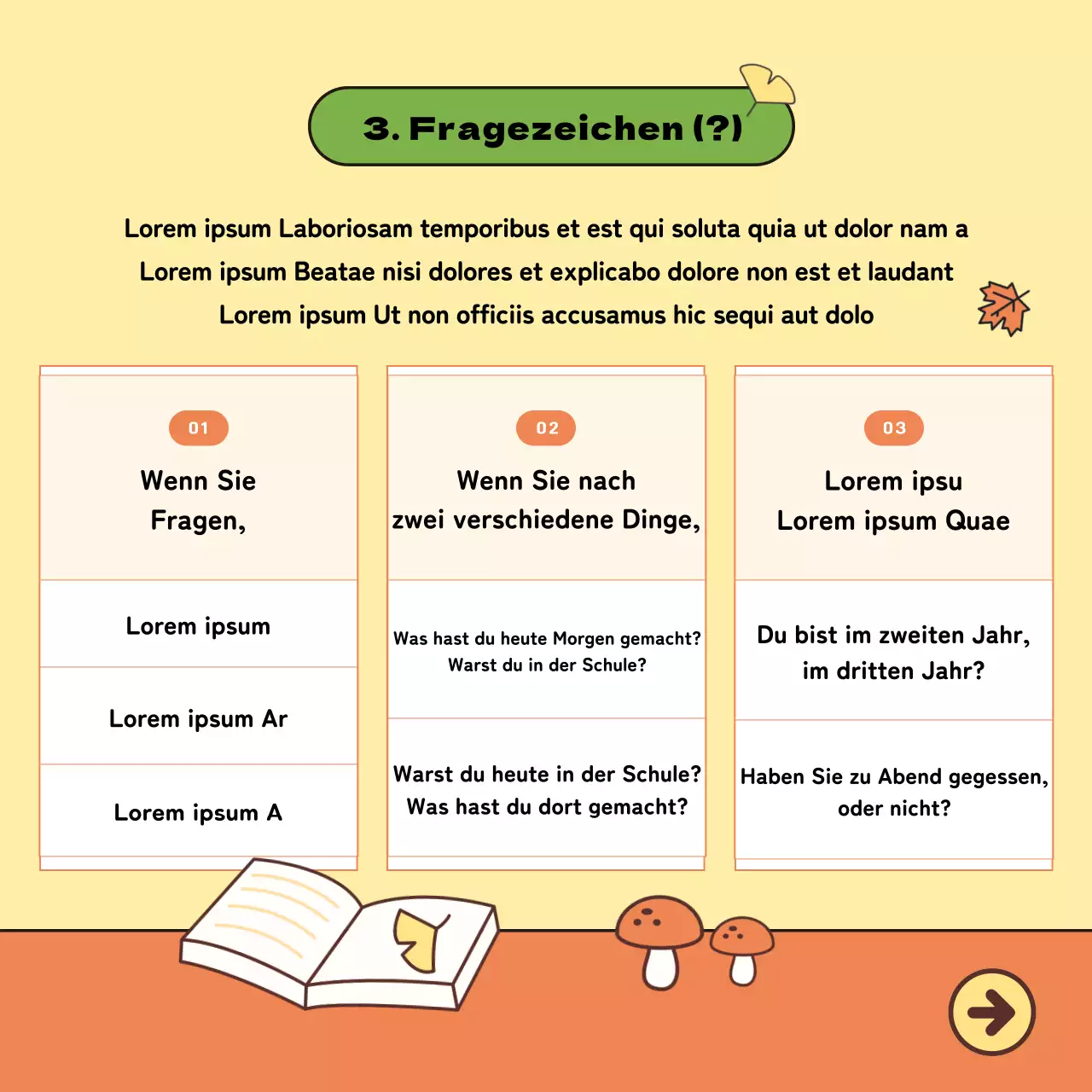 Koreanisches Sprachlehrmaterial mit niedlichen Illustrationen in Gelb und Orange