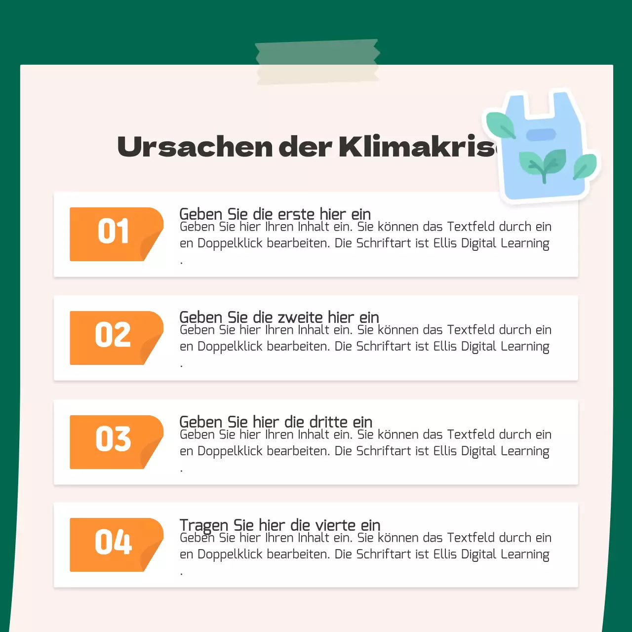 Ein süßes orange-grünes Aufkleberkonzept für die Umwelt CardNews