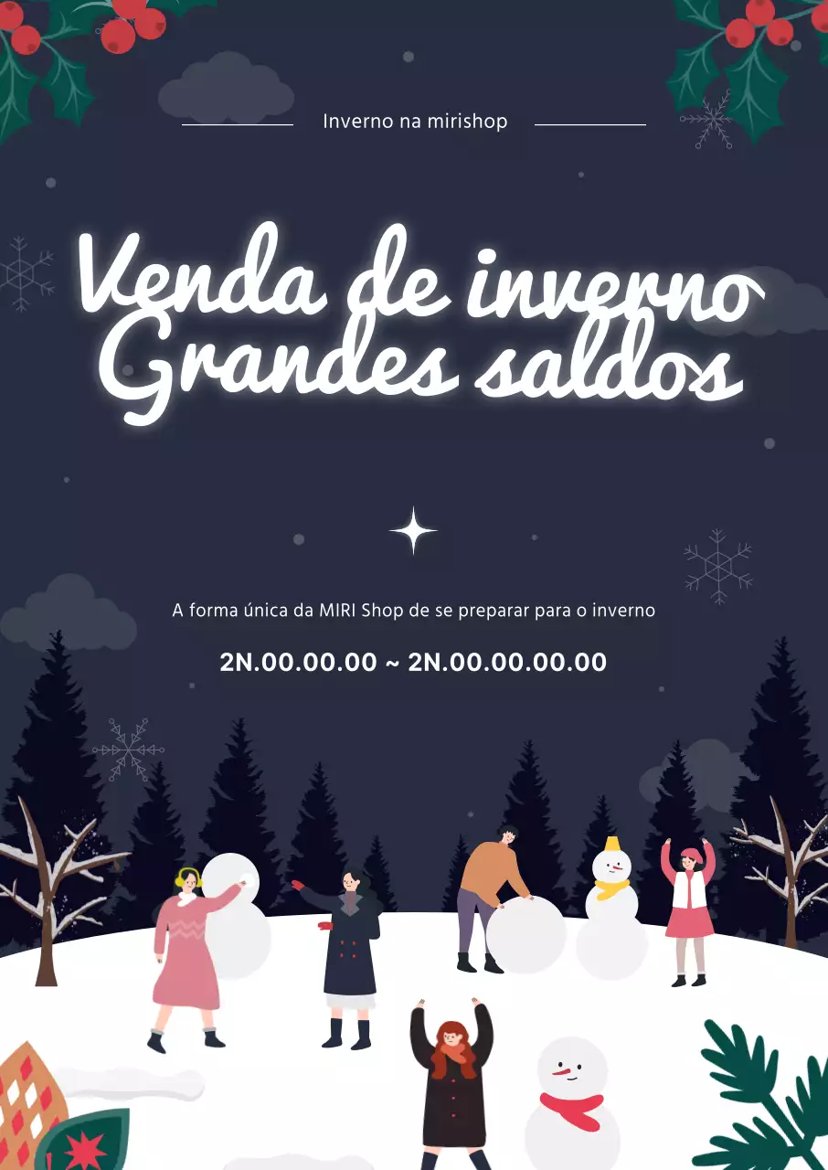 Um guia para o evento de saldos de inverno com bonitas ilustrações em azul-marinho e branco