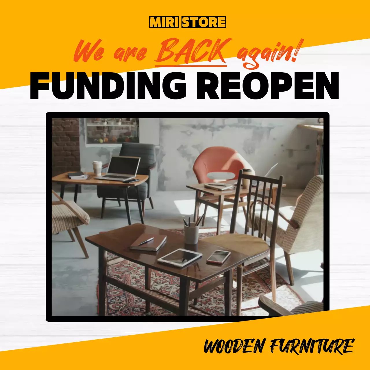 흰색과 노랑색의 트랜드한 원목가구 펀딩 홍보