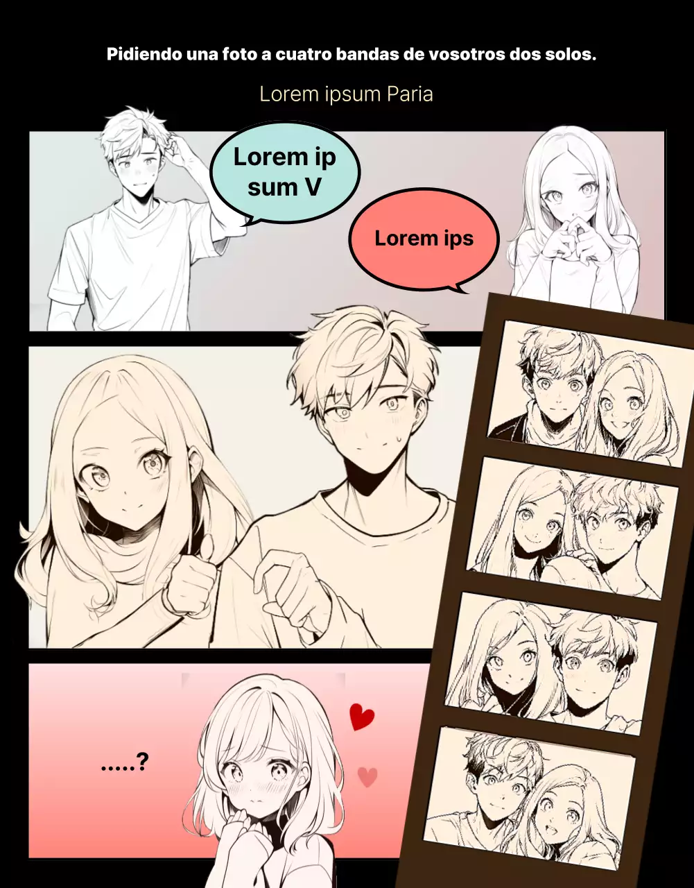 Webtoon de excitación masculina y femenina sobre fondo negro