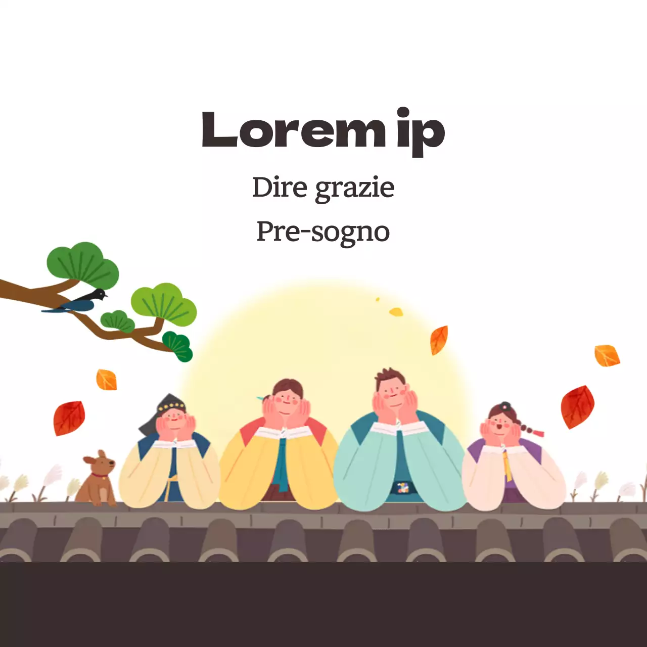 Metà autunno con luna piena gialla e famiglia vestita in hanbok