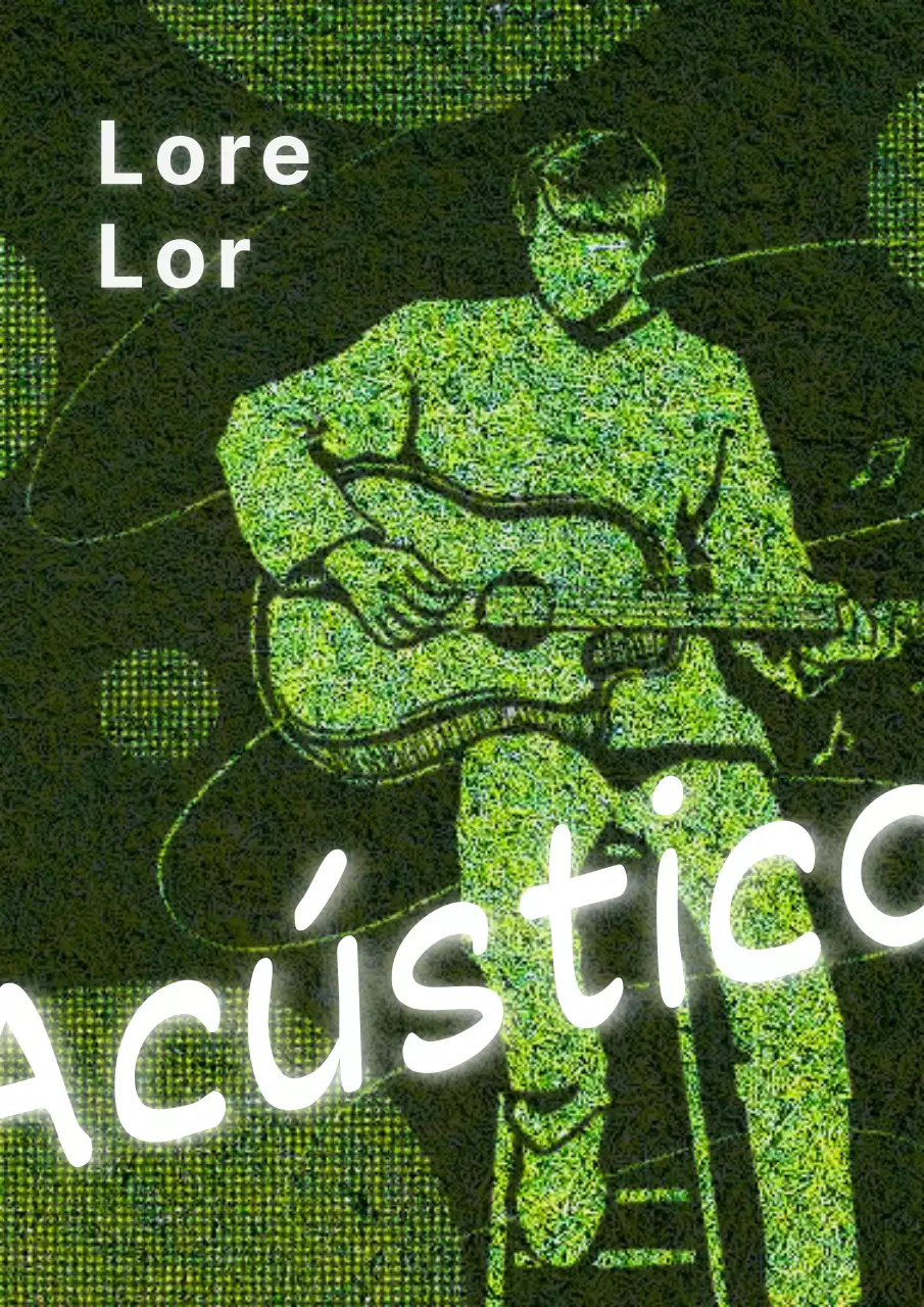 Ilustração de um homem a tocar uma guitarra de barril num evento verde
