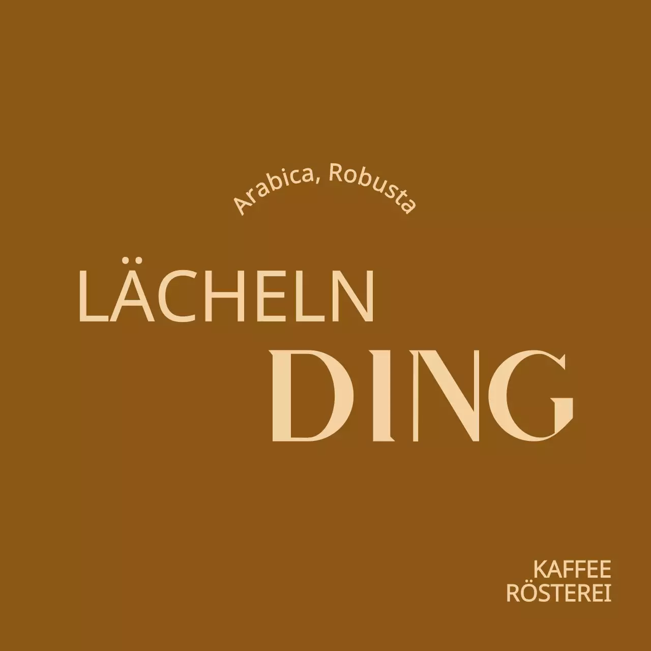 Werbung für ein einfaches, gehobenes Cafe-Konzept mit schwarzem und beigem Text.