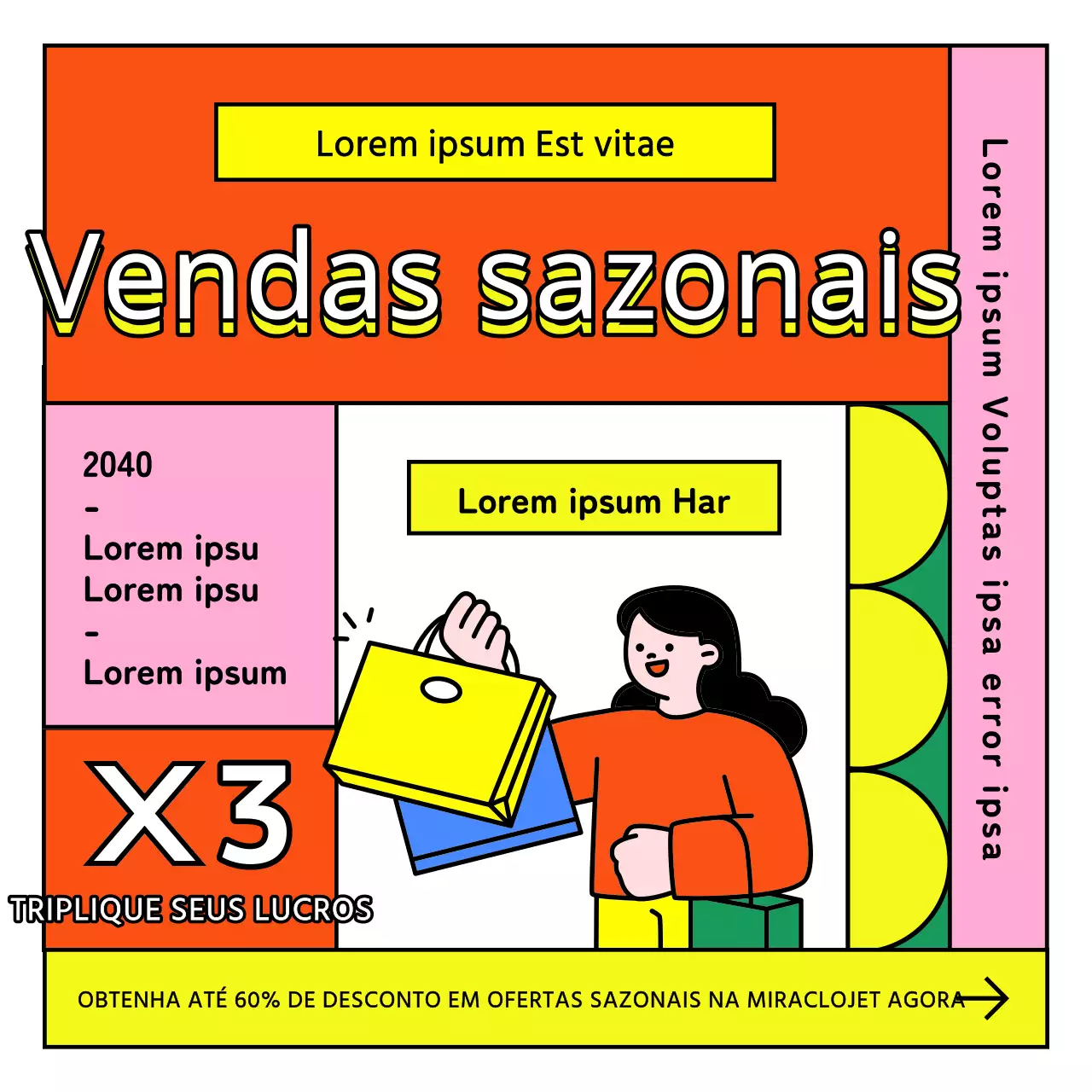 Anuncie uma venda de roupa sazonal fora de época com um estilo de moldura saturado e colorido em vermelho.
