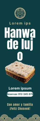 Promueva la reserva anticipada de juegos de aperitivos coreanos Chuseok con motivos tradicionales coreanos sobre un lujoso fondo turquesa.