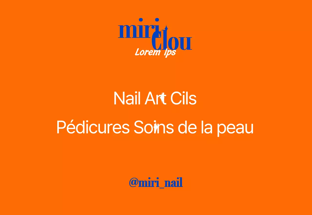 Promotion d'un magasin de nail art avec texte bleu et orange