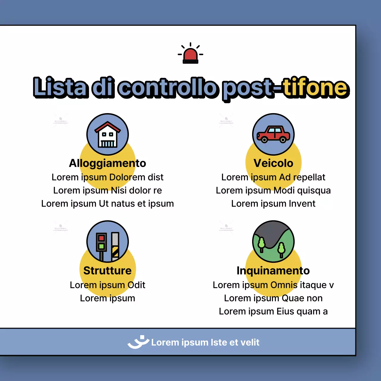 Un post su come affrontare i danni da tifone in blu e giallo