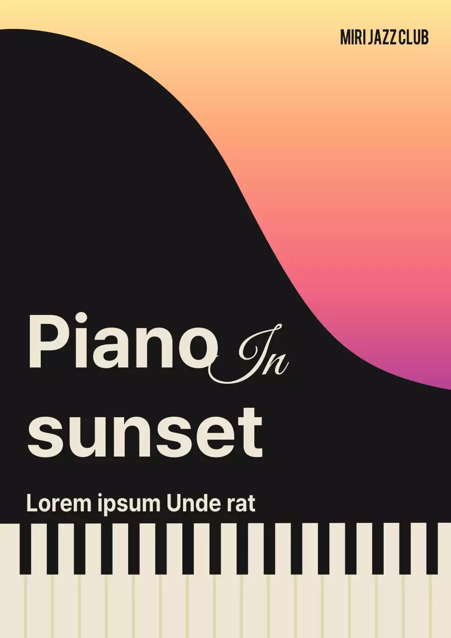 Proposta di evento tenero con illustrazioni di tramonto e pianoforte