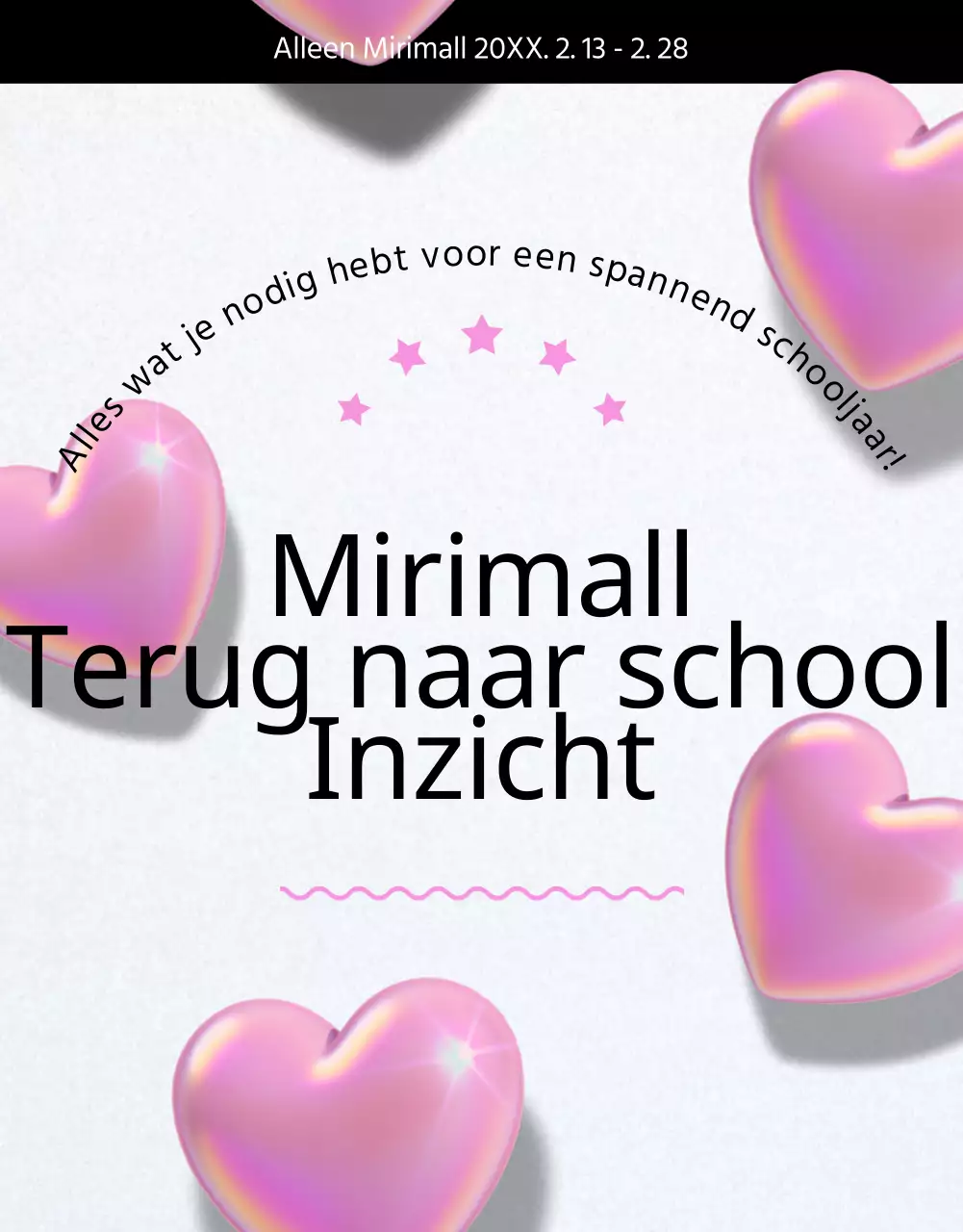Terug naar school-evenement met zwarte en roze 3D-harten