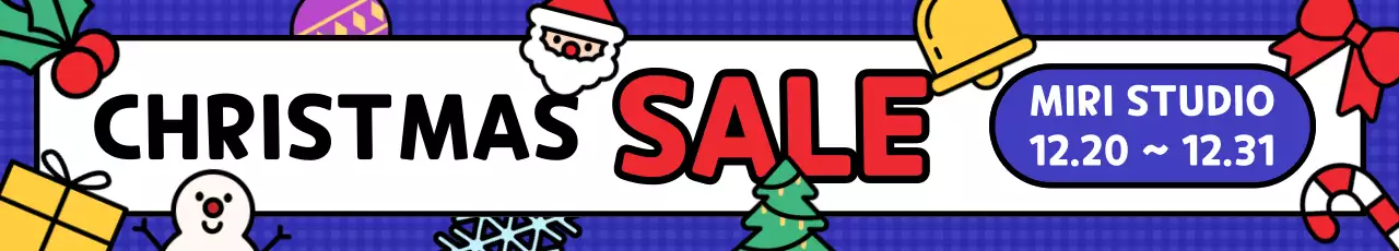 화려한 굵은 선 일러스트 컨셉의 크리스마스 세일 배너