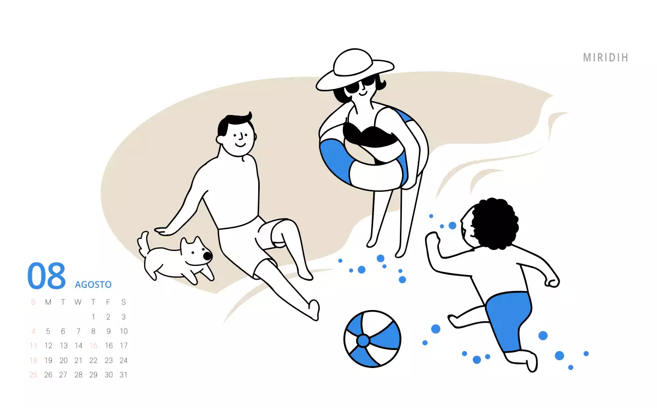 Simpatico calendario da tavolo illustrato verde a tema famiglia