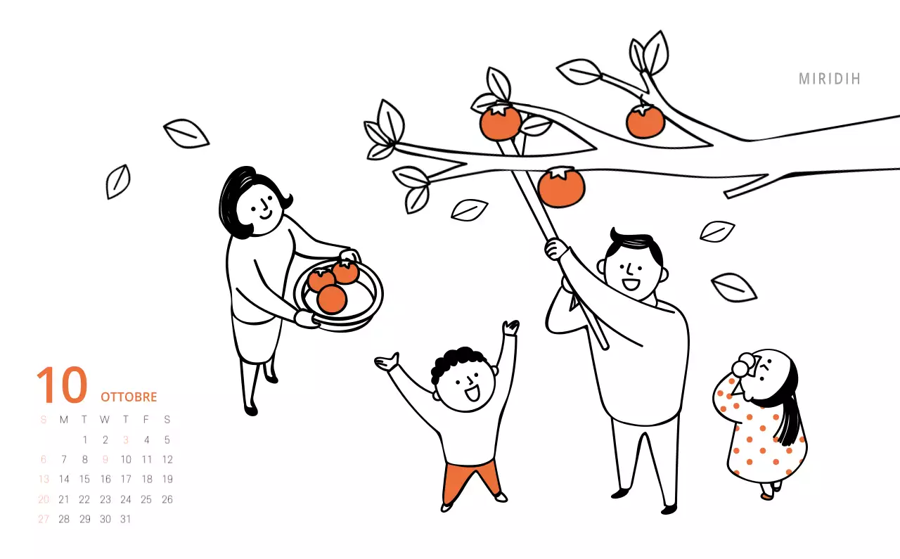 Simpatico calendario da tavolo illustrato verde a tema famiglia