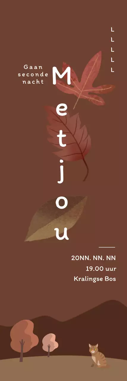 Busking banner met een illustratie van herfstbladeren op een bruine achtergrond