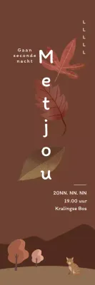 Busking banner met een illustratie van herfstbladeren op een bruine achtergrond