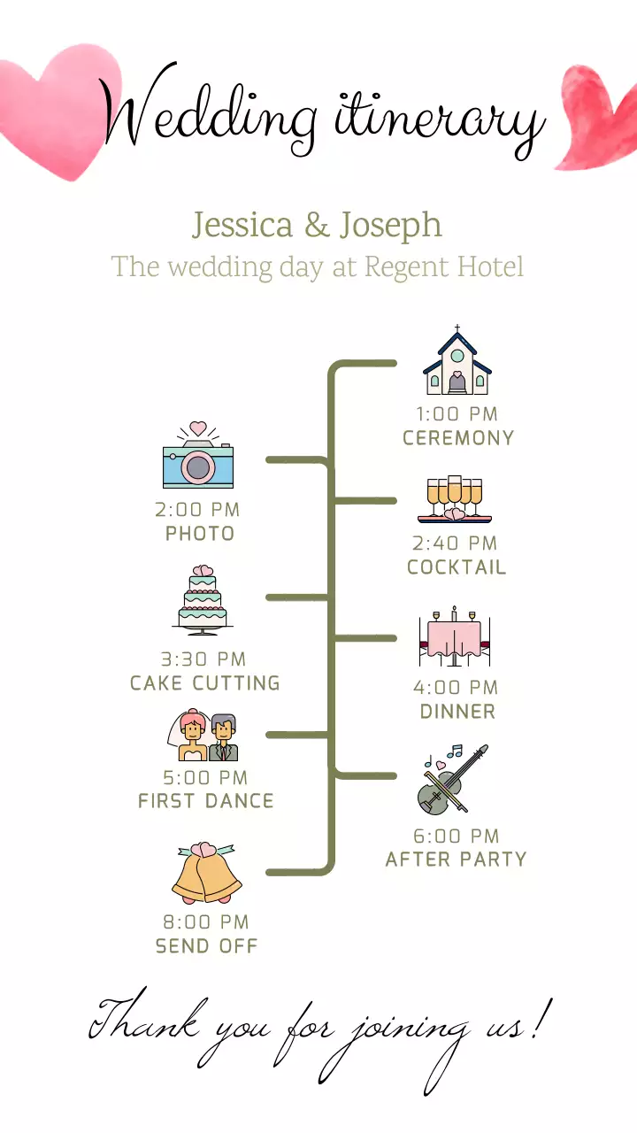 아이콘이 있는 결혼식 일정