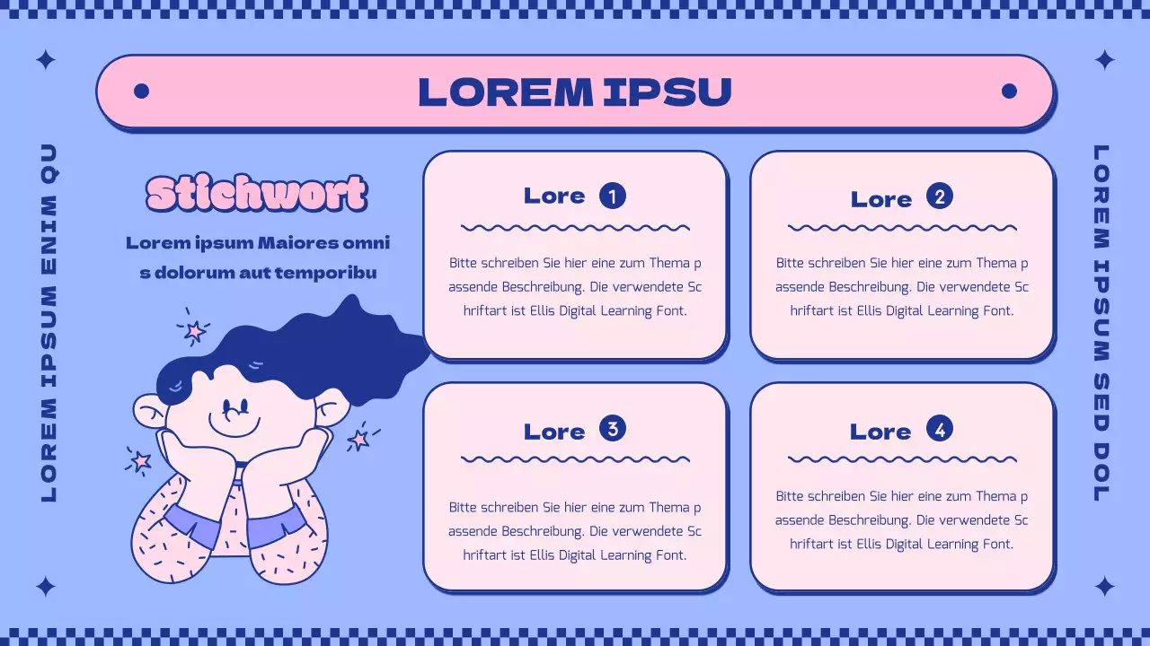 Einführung in das Konzept der niedlichen rosa und lila Figuren