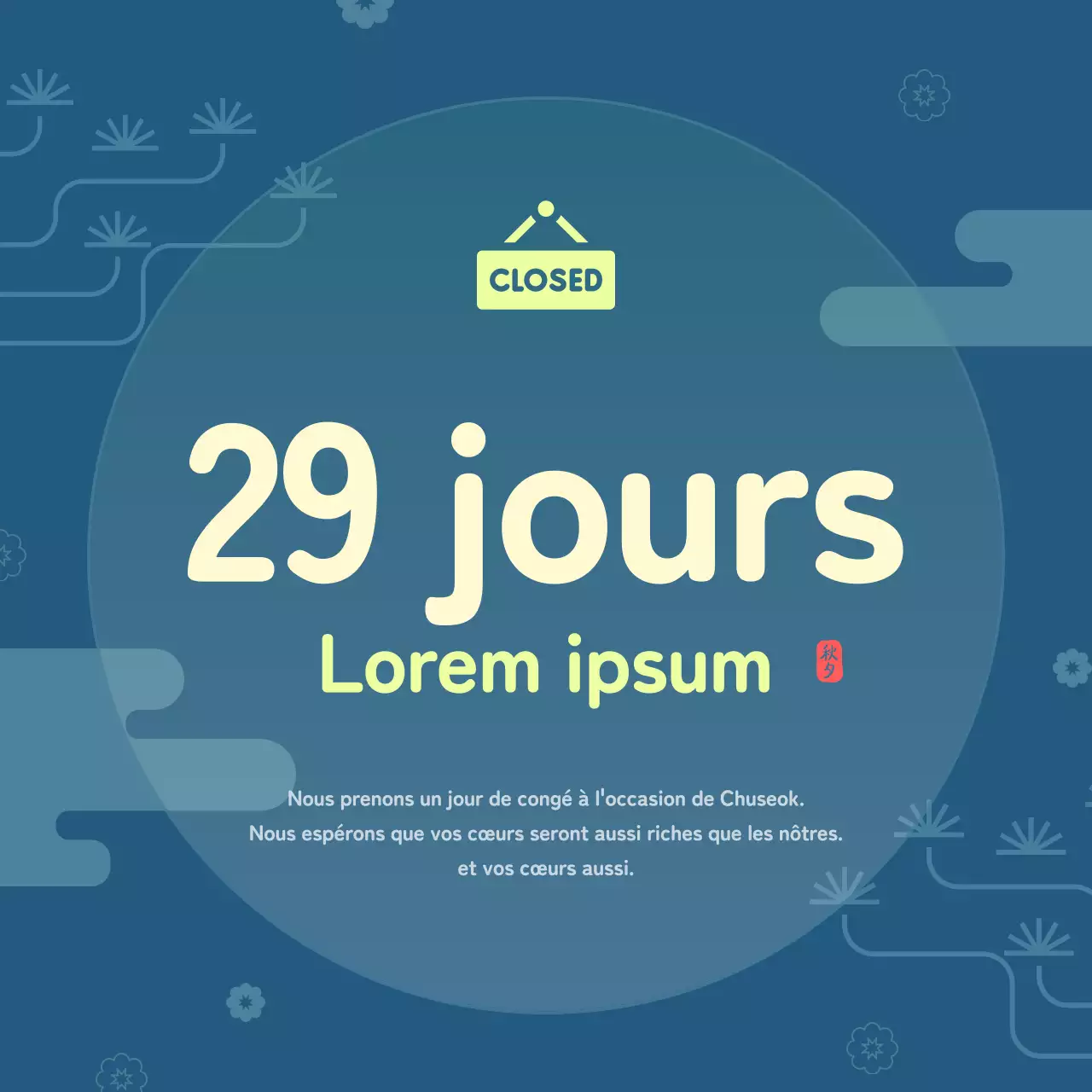 Faire-part de Chuseok dans un motif traditionnel avec des accents chartreux