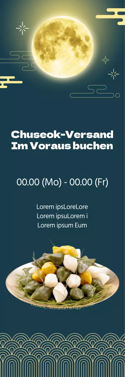 Obon-Essen mit einem luxuriösen dunkelgrünen Hintergrund und gelben traditionellen Illustrationen