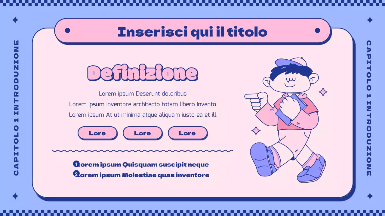 Introdurre il concetto di simpatici personaggi rosa e viola