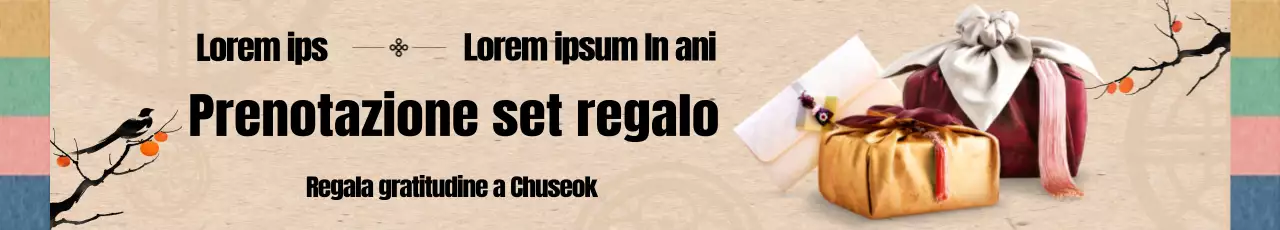 Set regalo Chuseok con illustrazioni di arte orientale tradizionale e immagini di set regalo furoshiki