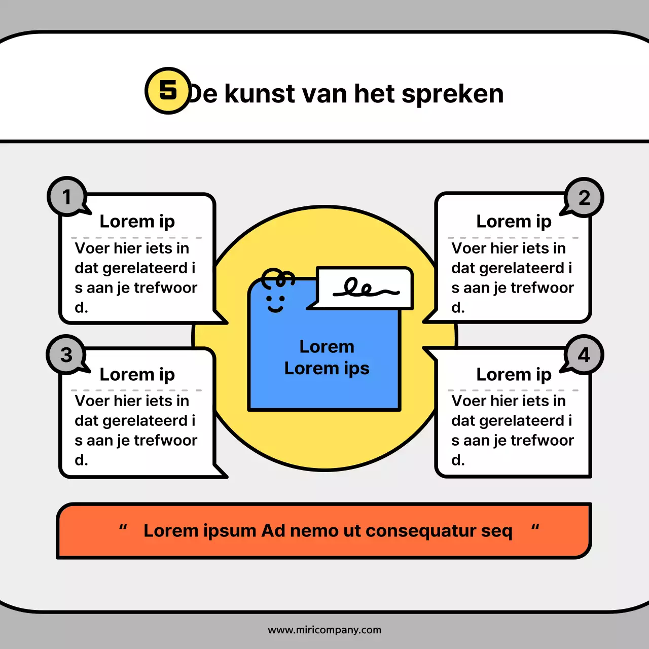 Schattige karaktervormpjes in oranje en blauwe conceptkaartenNews Kit