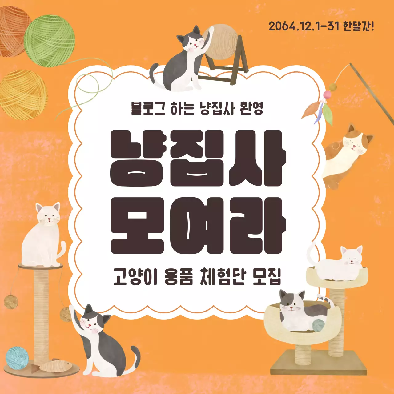 주황과 갈색의 아기자기한 고양이 용품 블로그 체험단 모집 홍보