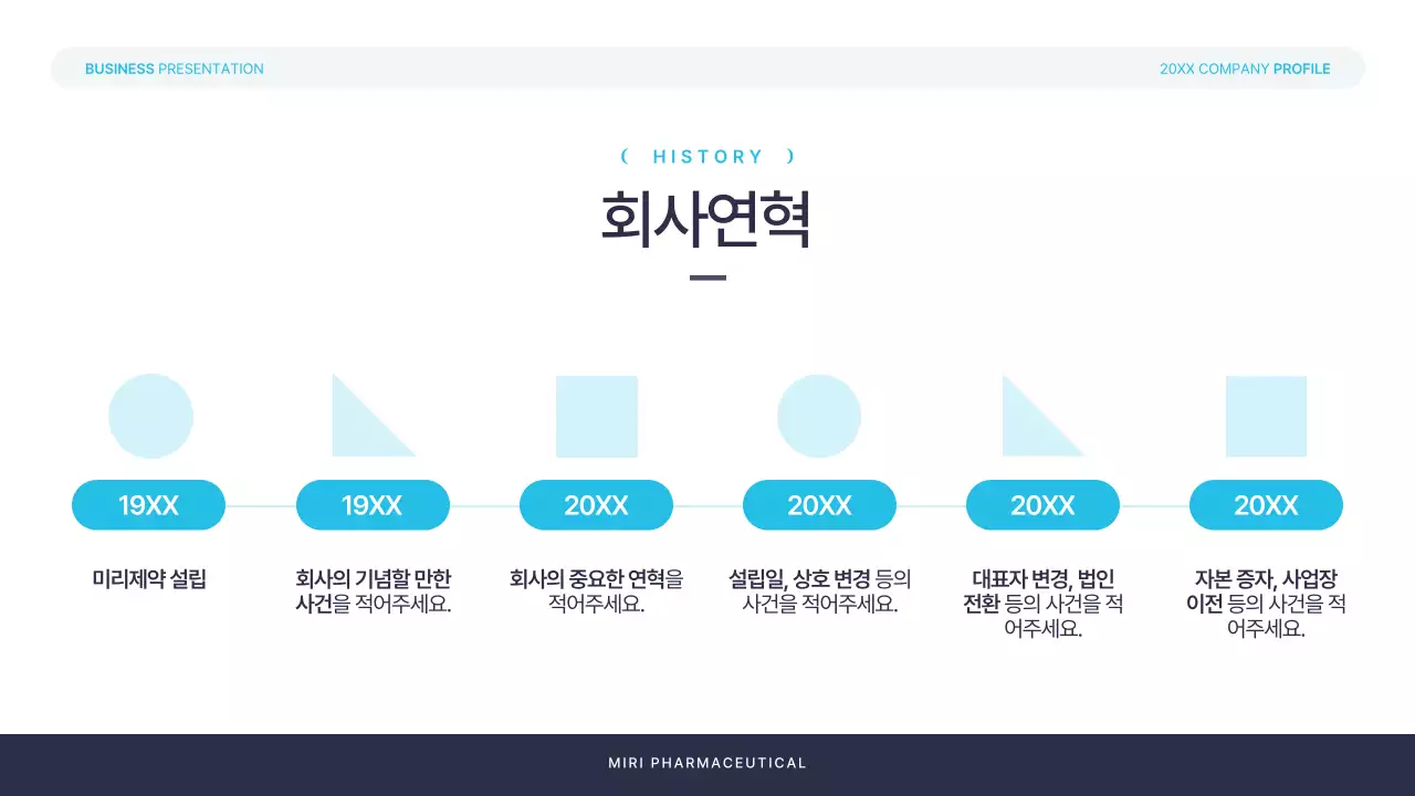 하늘색과 남색의 심플한 의료 제약 회사소개서