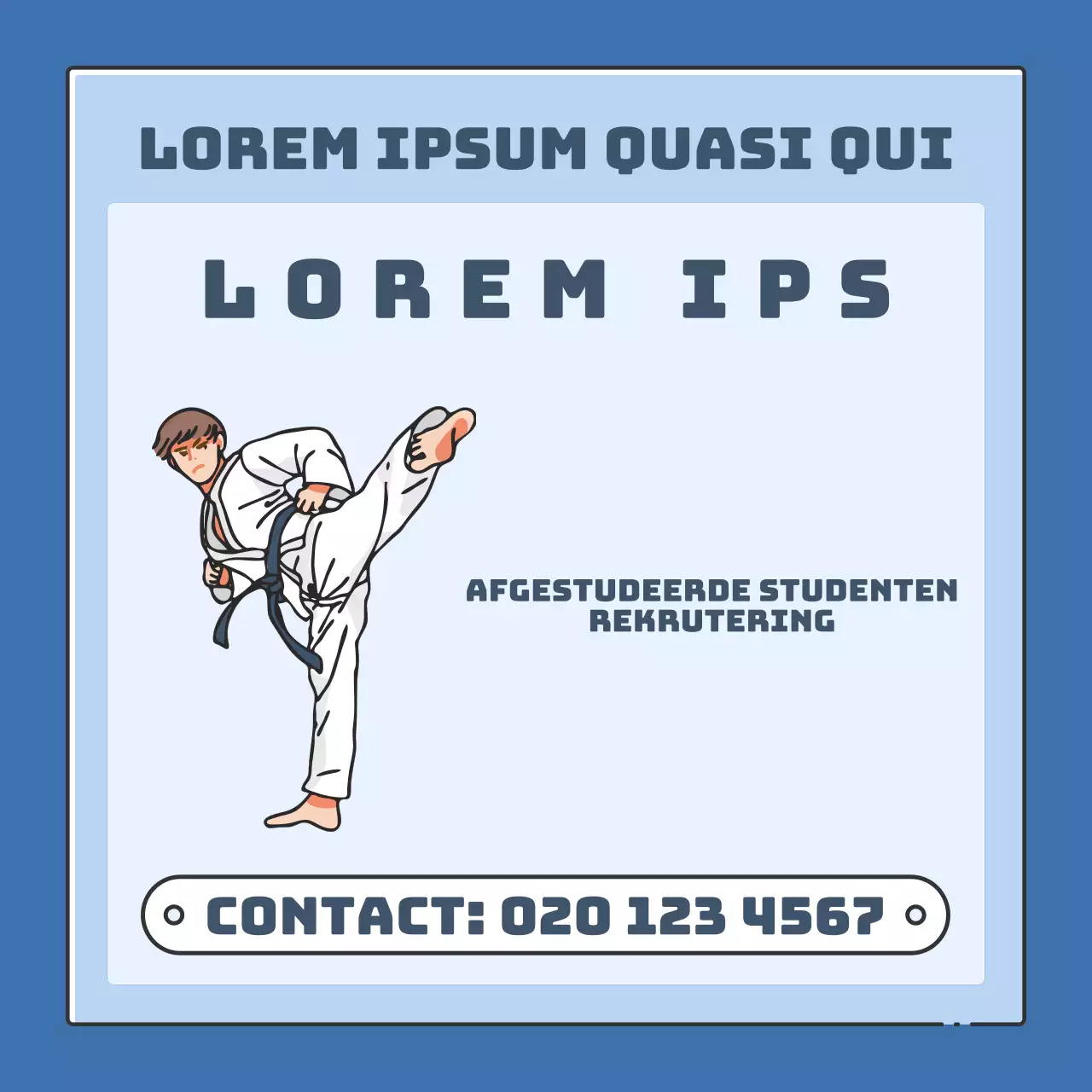 Eenvoudige blauwe taekwondo wervingsadvertentie