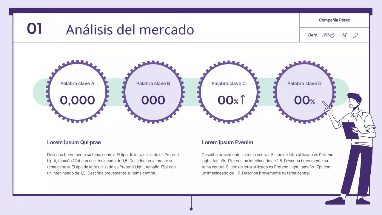 Una propuesta con elementos dentados de color púrpura y menta