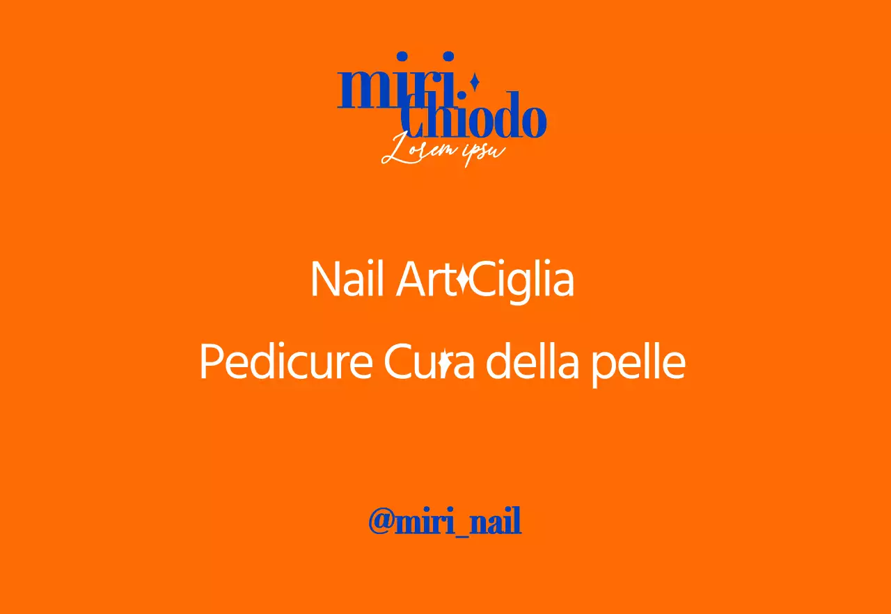 Promozione per negozio di nail art con testo blu e arancione
