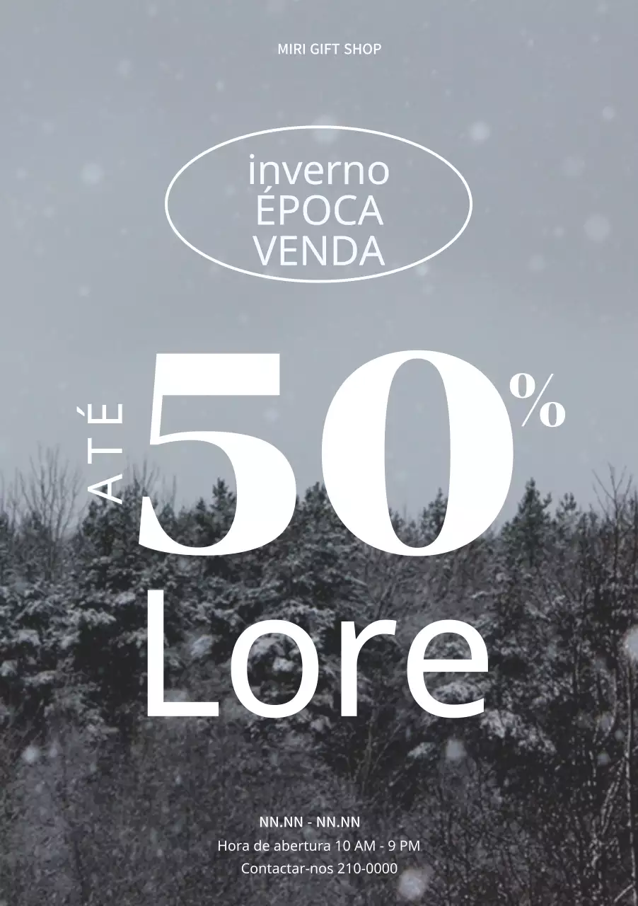 Cartaz de saldos de inverno com um grande desconto num fundo de árvore com neve