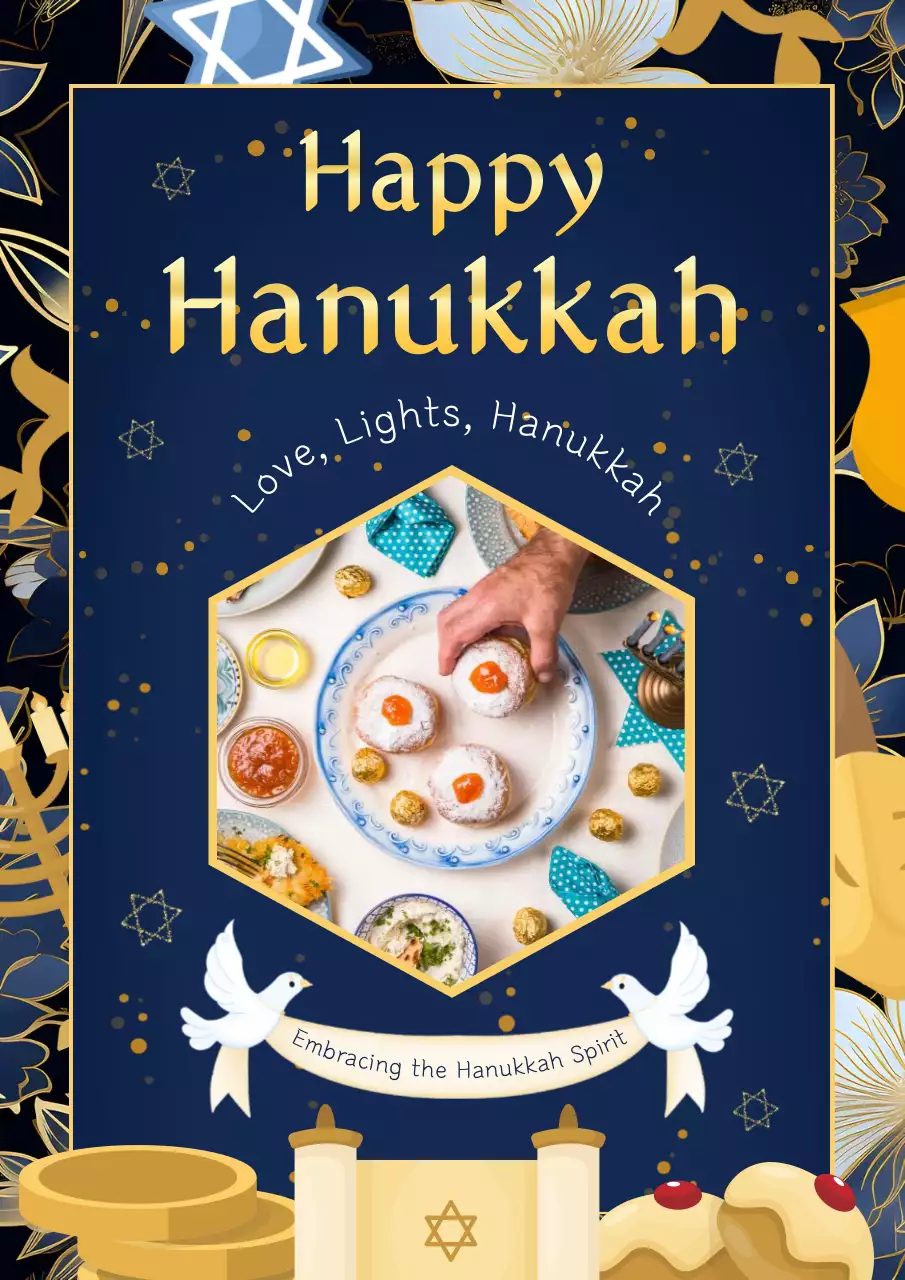 Navy and Gold Elegant Happy Hanukkah publicity