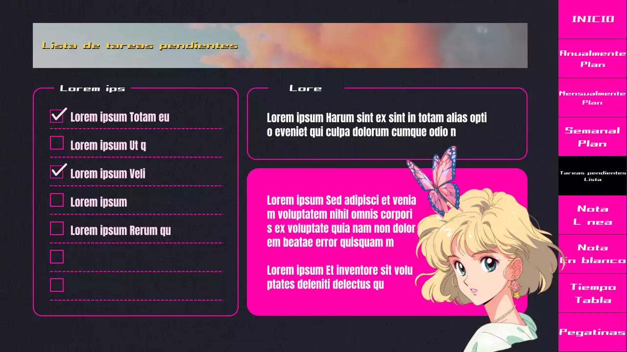 Agenda de animación CityPop en degradado negro y rosa