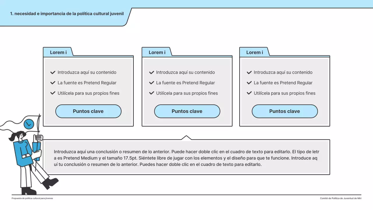 Una propuesta política con una ilustración limpia en azul claro y forma de punto índice.