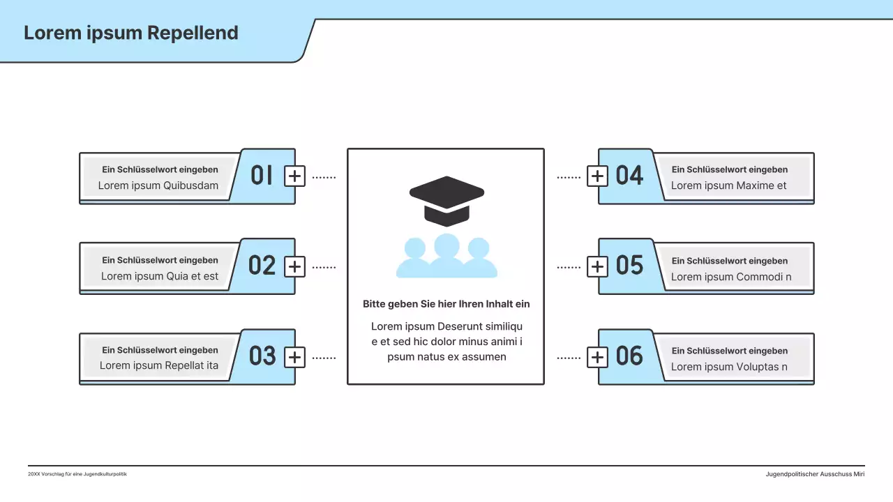 Ein politischer Vorschlag mit einer sauberen Illustration in Hellblau und einer Indexpunktform.