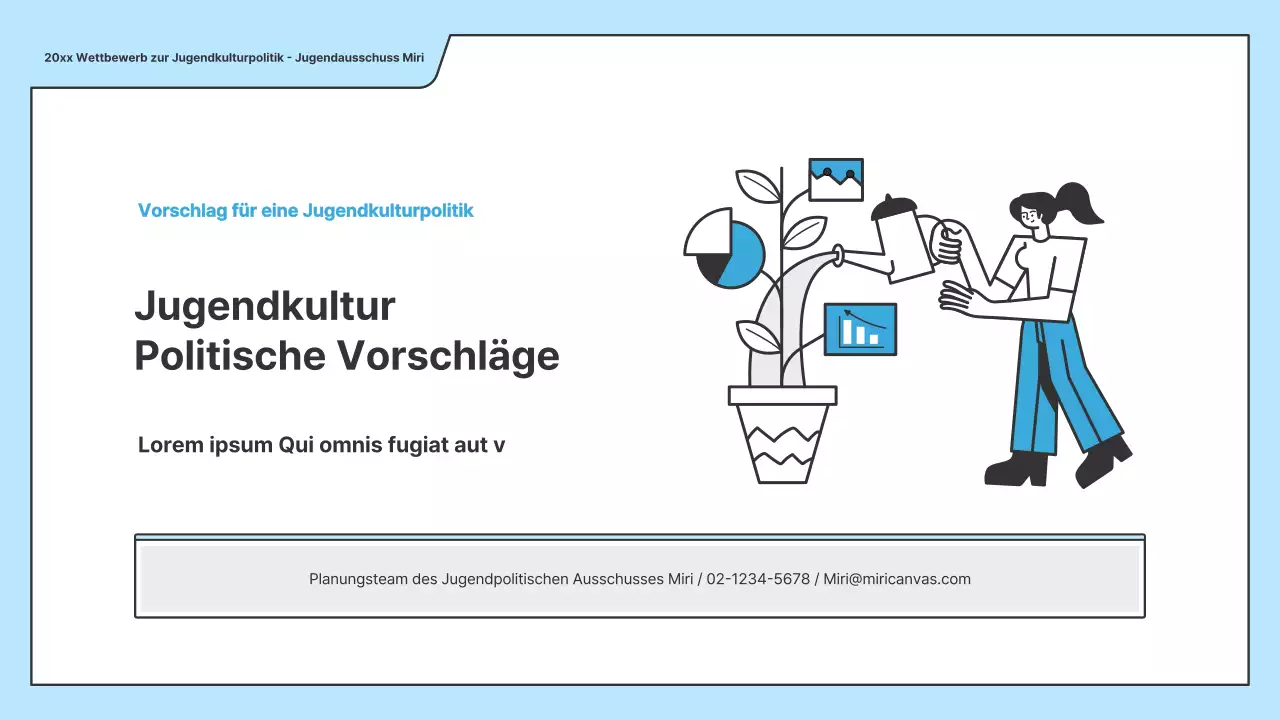 Ein politischer Vorschlag mit einer sauberen Illustration in Hellblau und einer Indexpunktform.