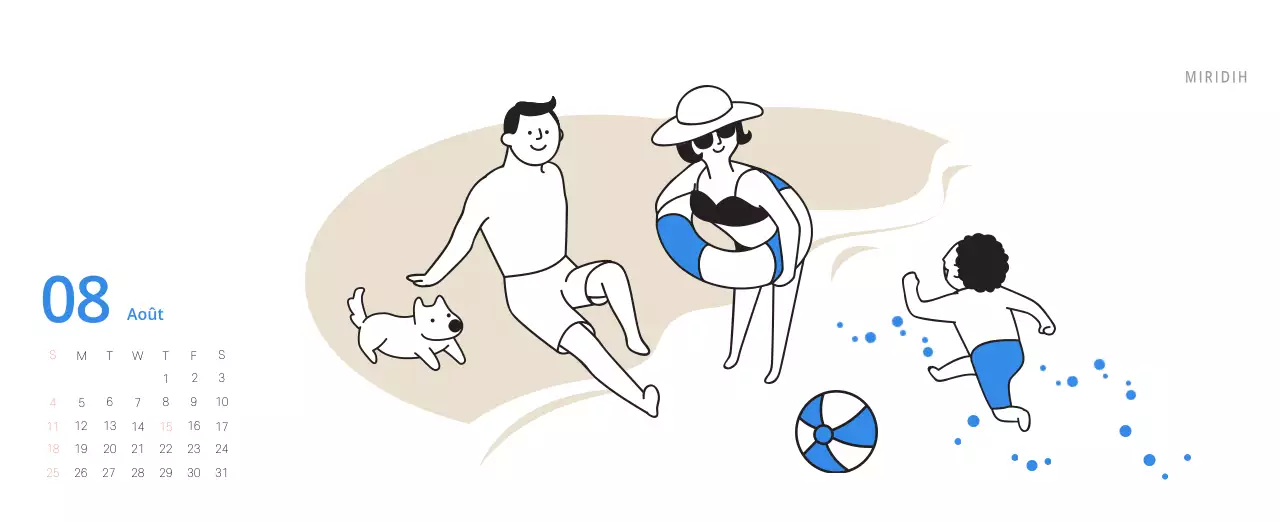 Calendrier de bureau illustré vert sur le thème de la famille