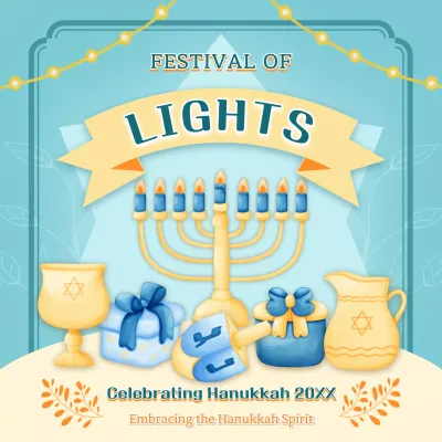 Blue Traditional Hanukkah Announcement Social Media Post