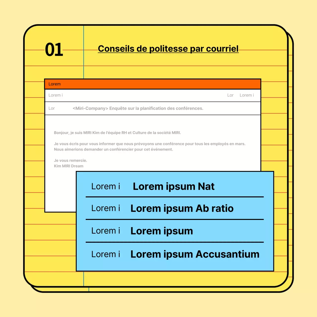 Conseils de base et branchés sur la vie de l'entreprise pour les nouveaux embauchés, en jaune et bleu clair Matériel de formation