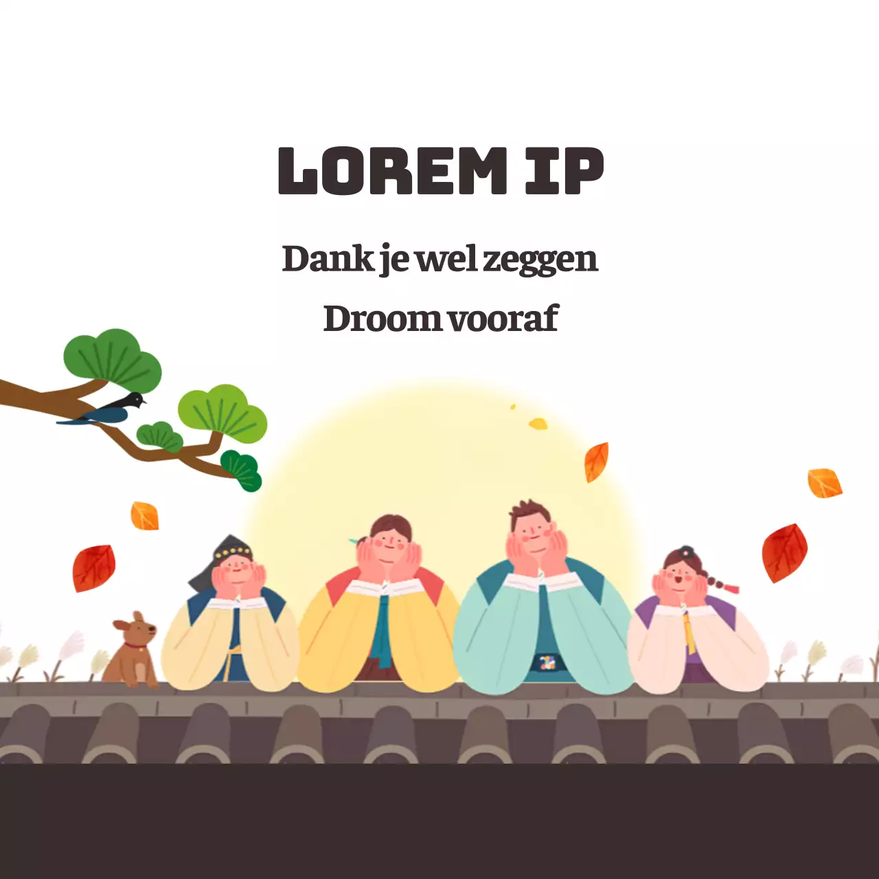 Mid-herfst met een gele volle maan en een familie gekleed in hanboks