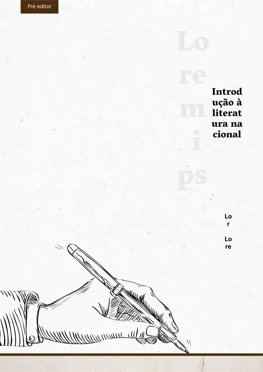 Uma capa de livro de introdução à literatura nacional com uma mão segurando uma caneta num fundo branco.