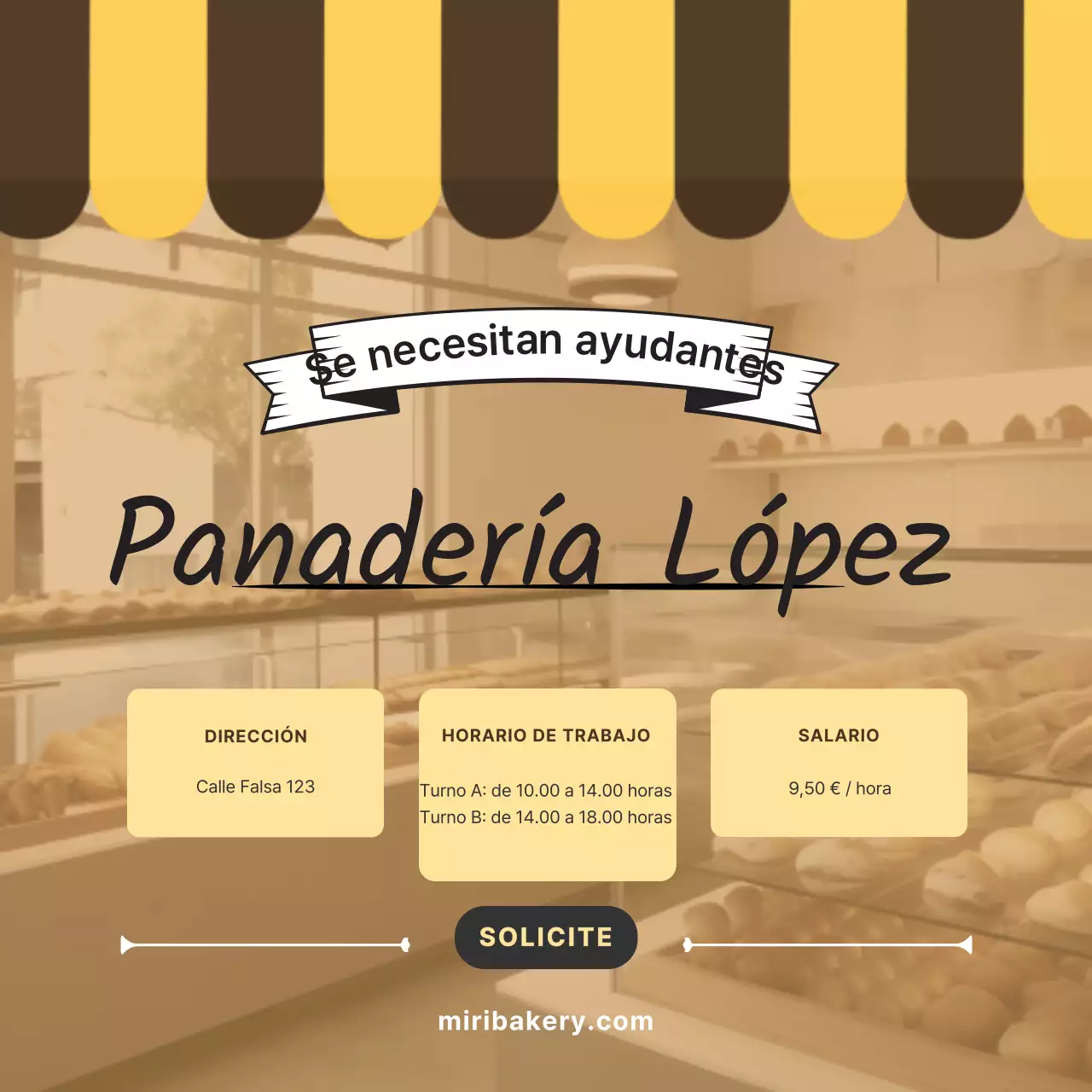 Sencillo puesto de trabajo de panadería en amarillo y marrón